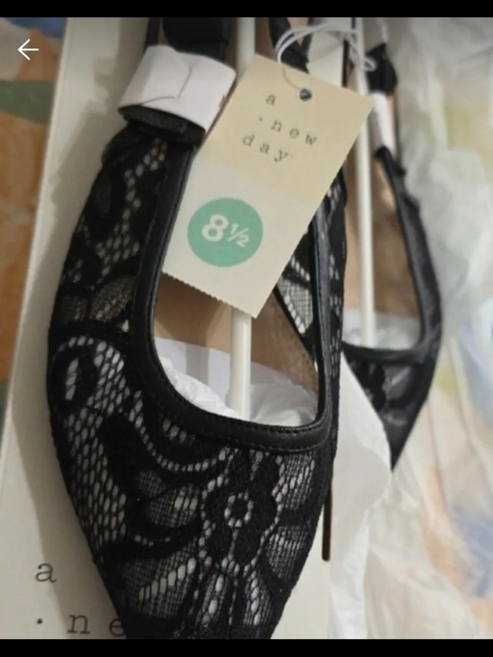 a new day Black Lace Pointed Slingback Flats